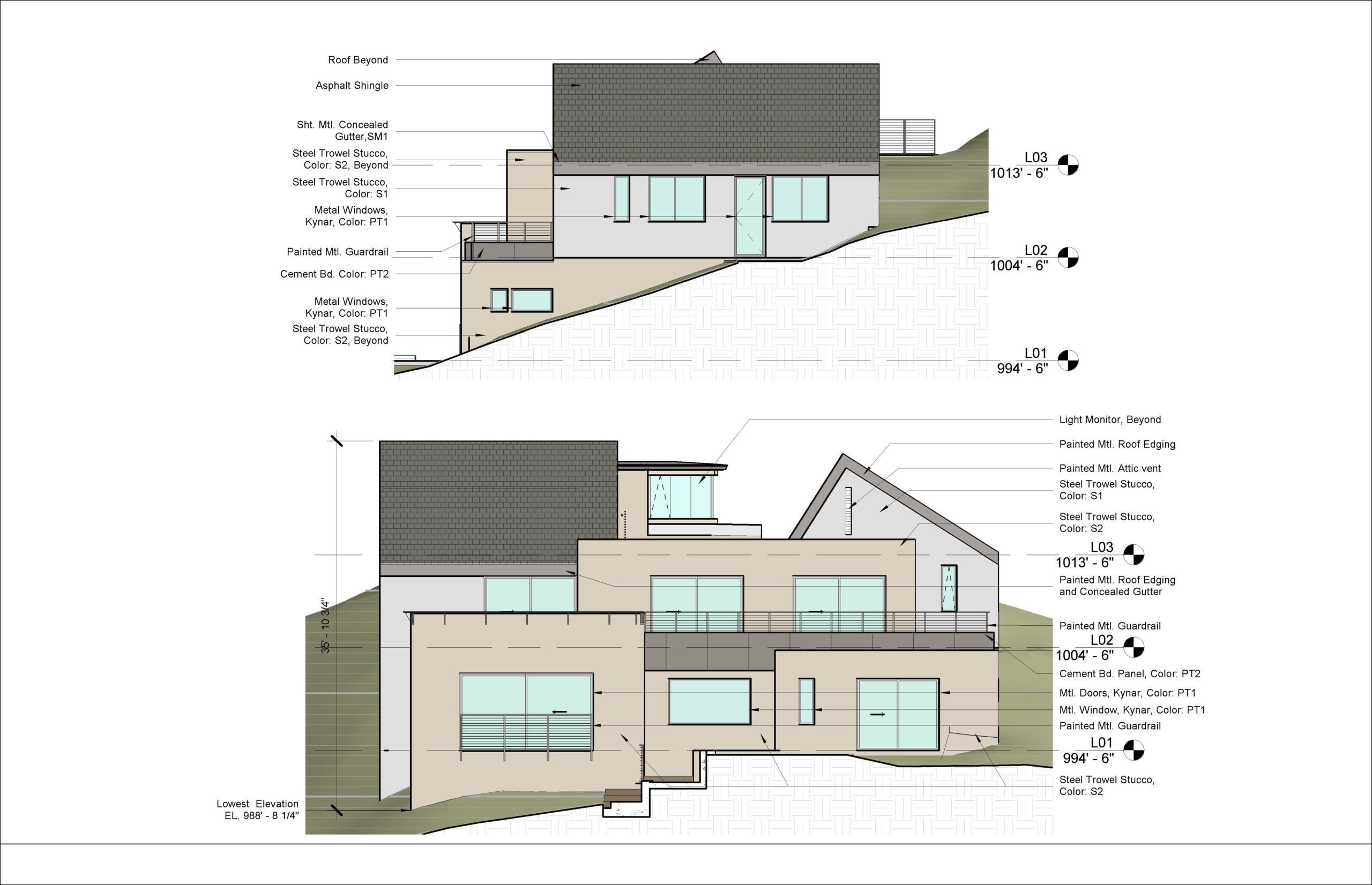 House Elevations East and South